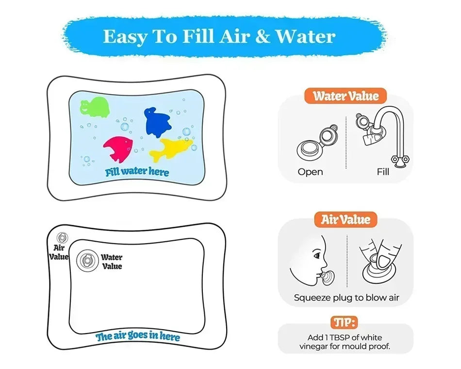 Tummy-time inflatable water mat